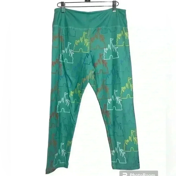 Disney Parks Teal Super Soft Castle Print Capri Leggings Medium - Picture 1 of 3
